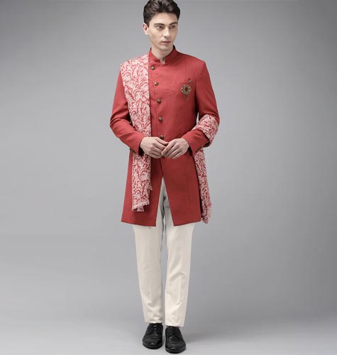 Men Slim Fit Self Design Ethnic Suit